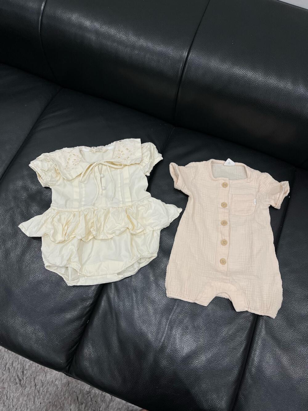 Bộ bodysuit váy sơ mi Dear Bebé (size: 6/9m) tặng kèm body đùi Bilbi vải đũi (size:6/12m) - Ảnh 2