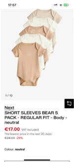 Set 4 bộ bodysuit Nextbaby gấu nâu trắng (size: 3/6m) tặng 1 bộ - Ảnh 3