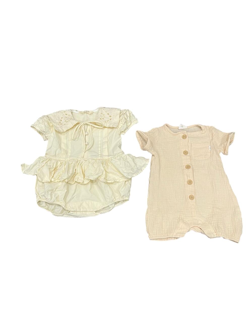 Bộ bodysuit váy sơ mi Dear Bebé (size: 6/9m) tặng kèm body đùi Bilbi vải đũi (size:6/12m) - Ảnh 1
