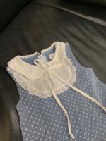 Váy bò chấm bi phối vải thêu Tiny Winy màu xanh (size:11/14kg) - Ảnh 3