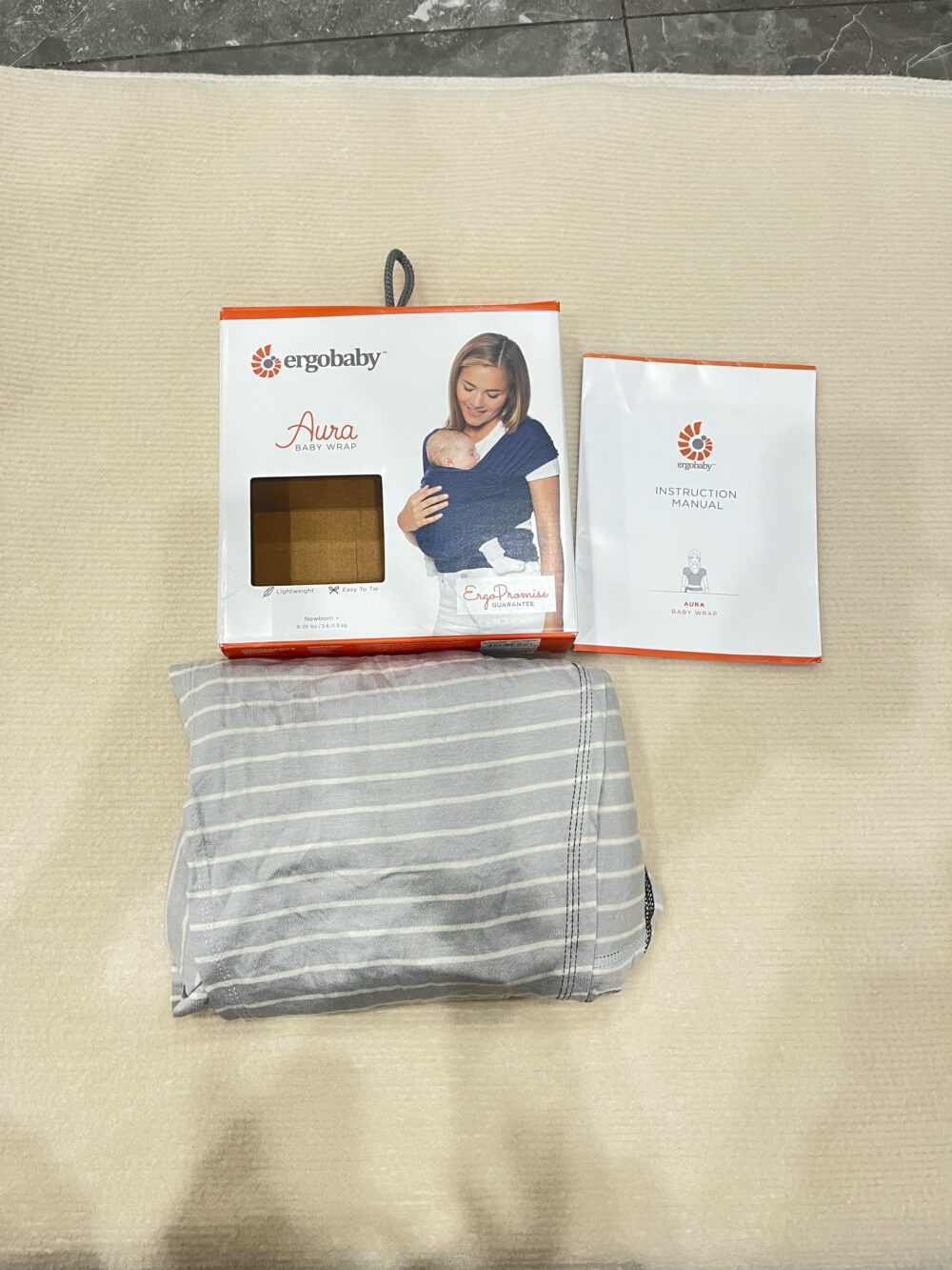 Địu vải Ergobaby Aura Wrap, màu Grey Tripes (Size: từ sơ sinh 3kg6 đến 11kg3, full box) - Ảnh 5