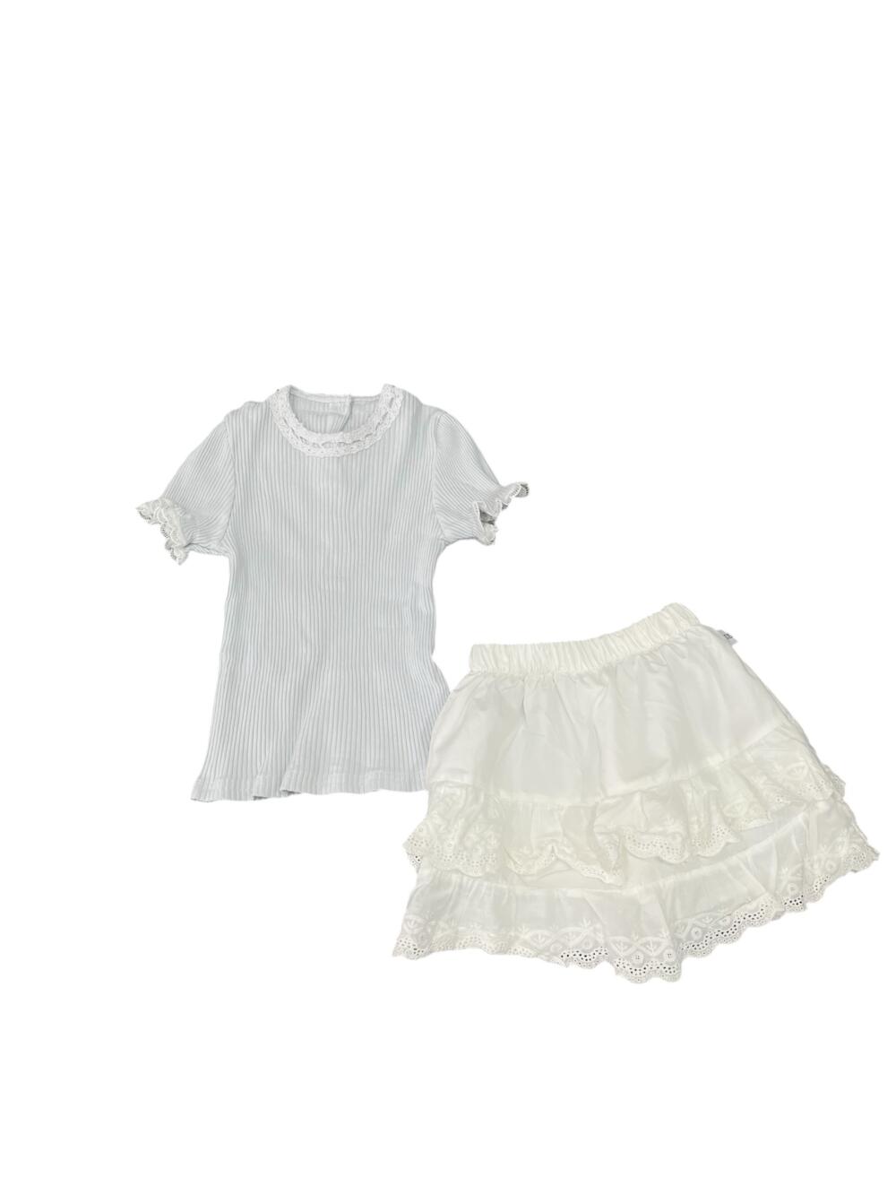 Set 2 món đồ cho bé chân váy và áo mix brand FHW & nobrand màu xanh/ trắng( Size: 18/24m, 90cm) - Ảnh 1