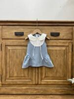 Váy bò chấm bi phối vải thêu Tiny Winy màu xanh (size:11/14kg) - Ảnh 8