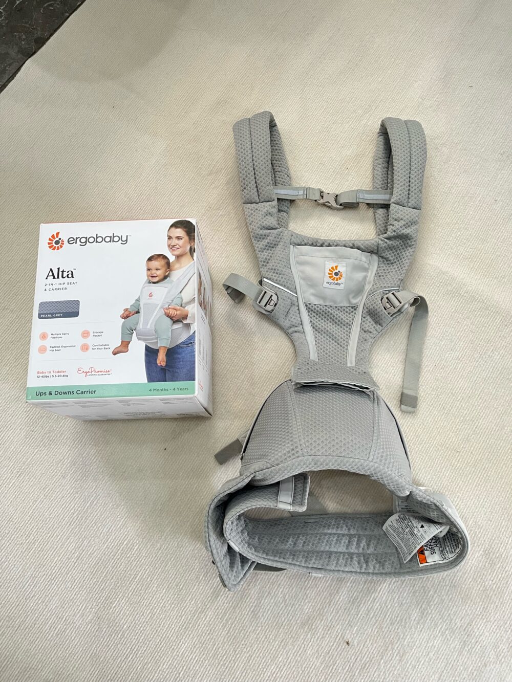 Địu Ergobaby Alta Hip Seat, Pearl Grey (5.5-20kg, từ 4m+, full box) - Ảnh 3