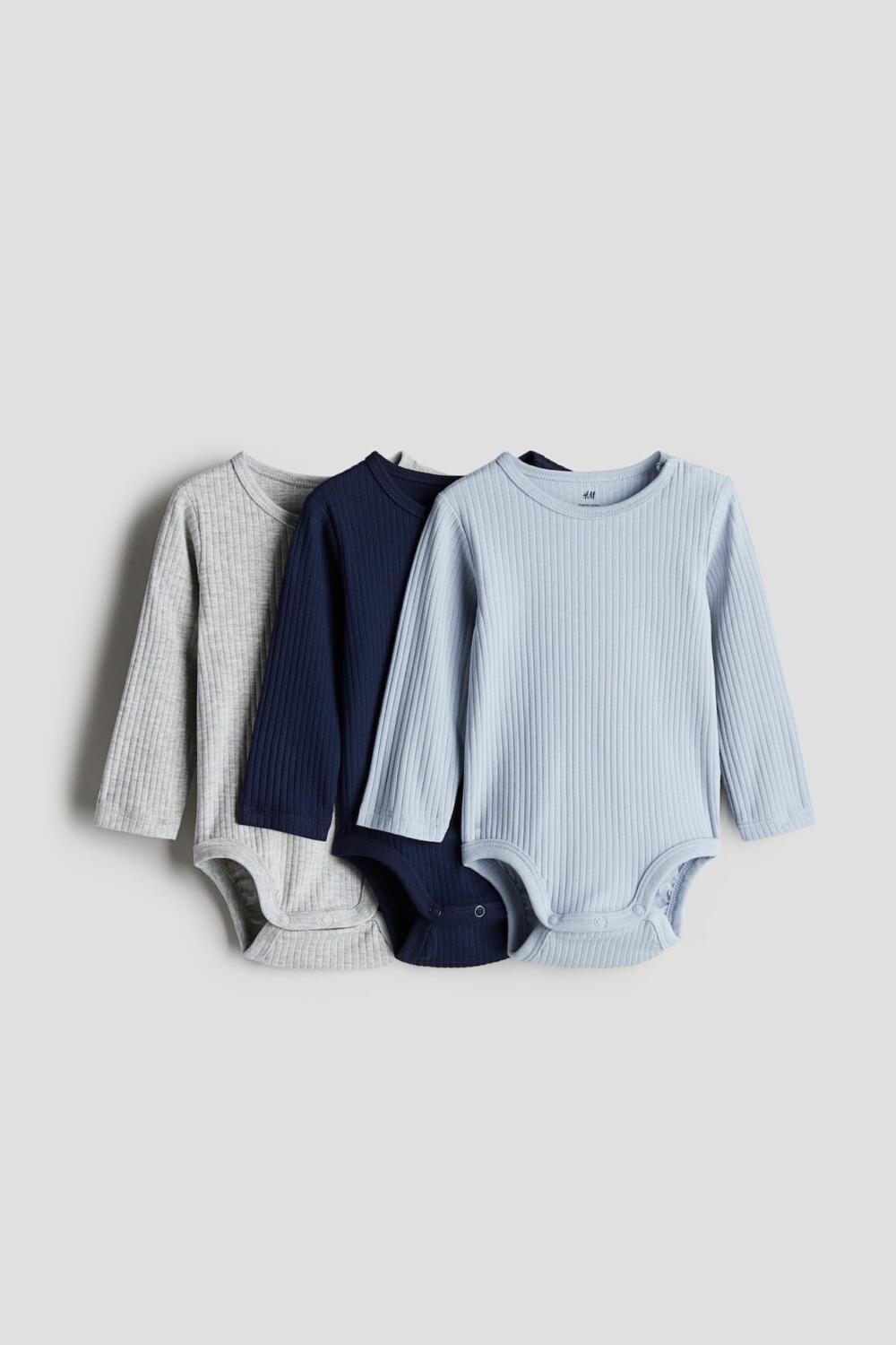 Set 3 bodysuit tay dài H&M thun gân nổi (size: 9/12m) - Ảnh 2