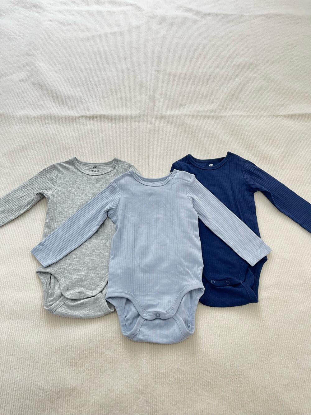 Set 3 bodysuit tay dài H&M thun gân nổi (size: 9/12m) - Ảnh 8