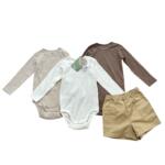 Set 3 bộ bodysuit H&M gân tone neutral (size: 12/18m) tặng kèm quần short Kaki Uniqlo