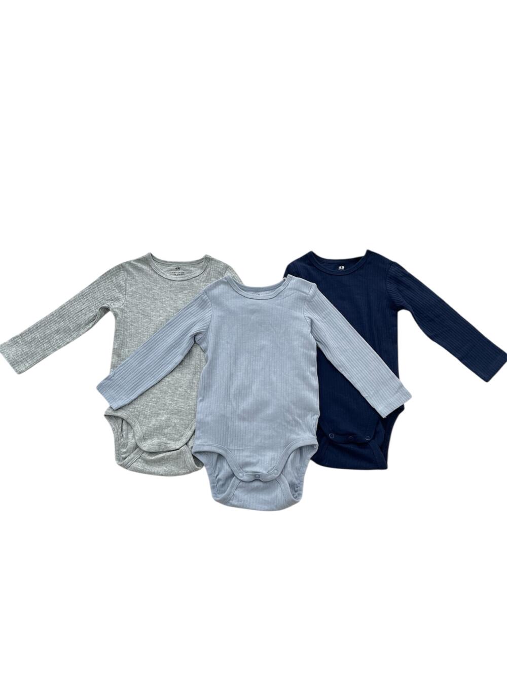 Set 3 bodysuit tay dài H&M thun gân nổi (size: 9/12m) - Ảnh 1