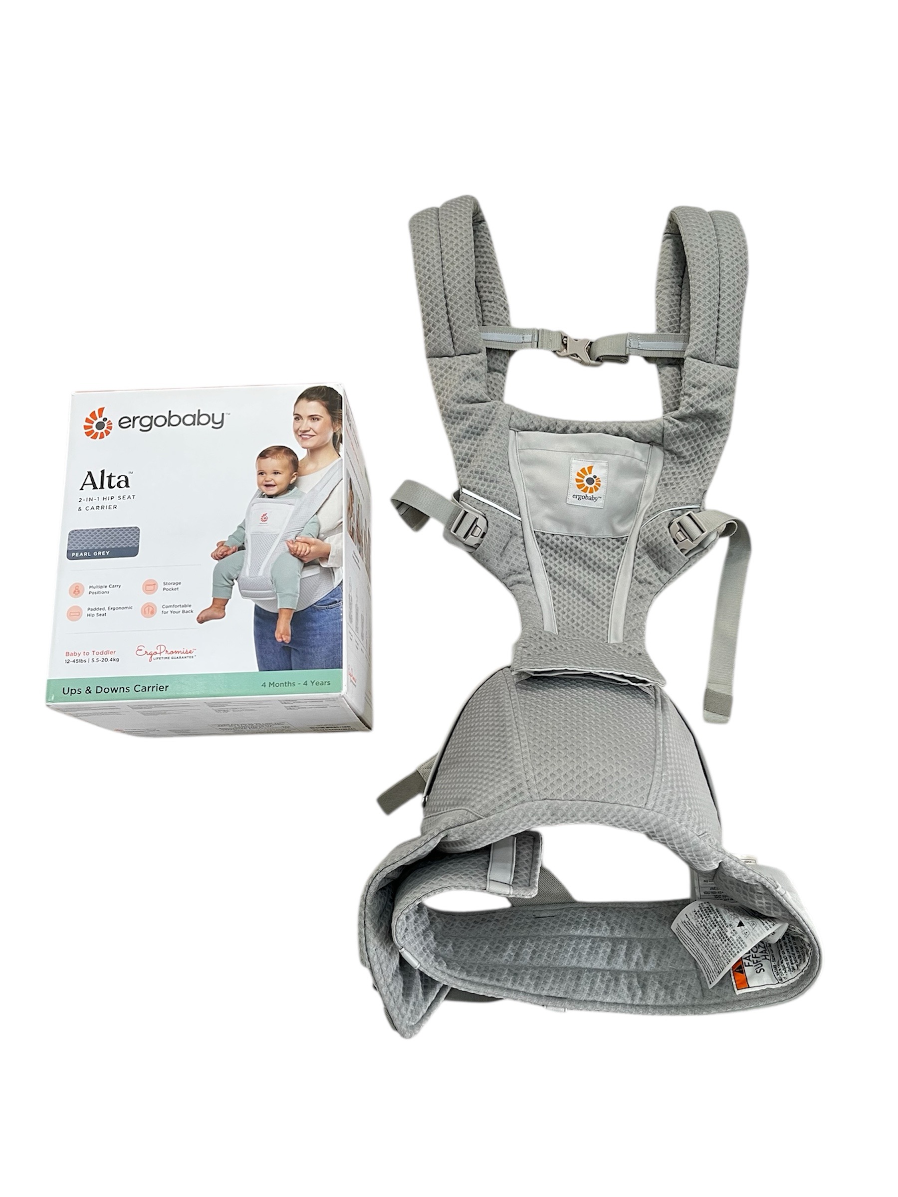 Địu Ergobaby Alta Hip Seat, Pearl Grey (5.5-20kg, từ 4m+, full box)