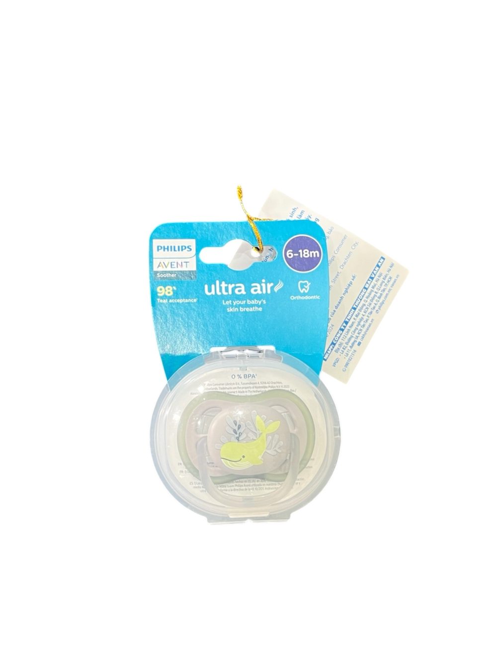 Ti giả Philips Avent màu xám hoạ tiết cá heo 6->18m( full box) - Ảnh 1