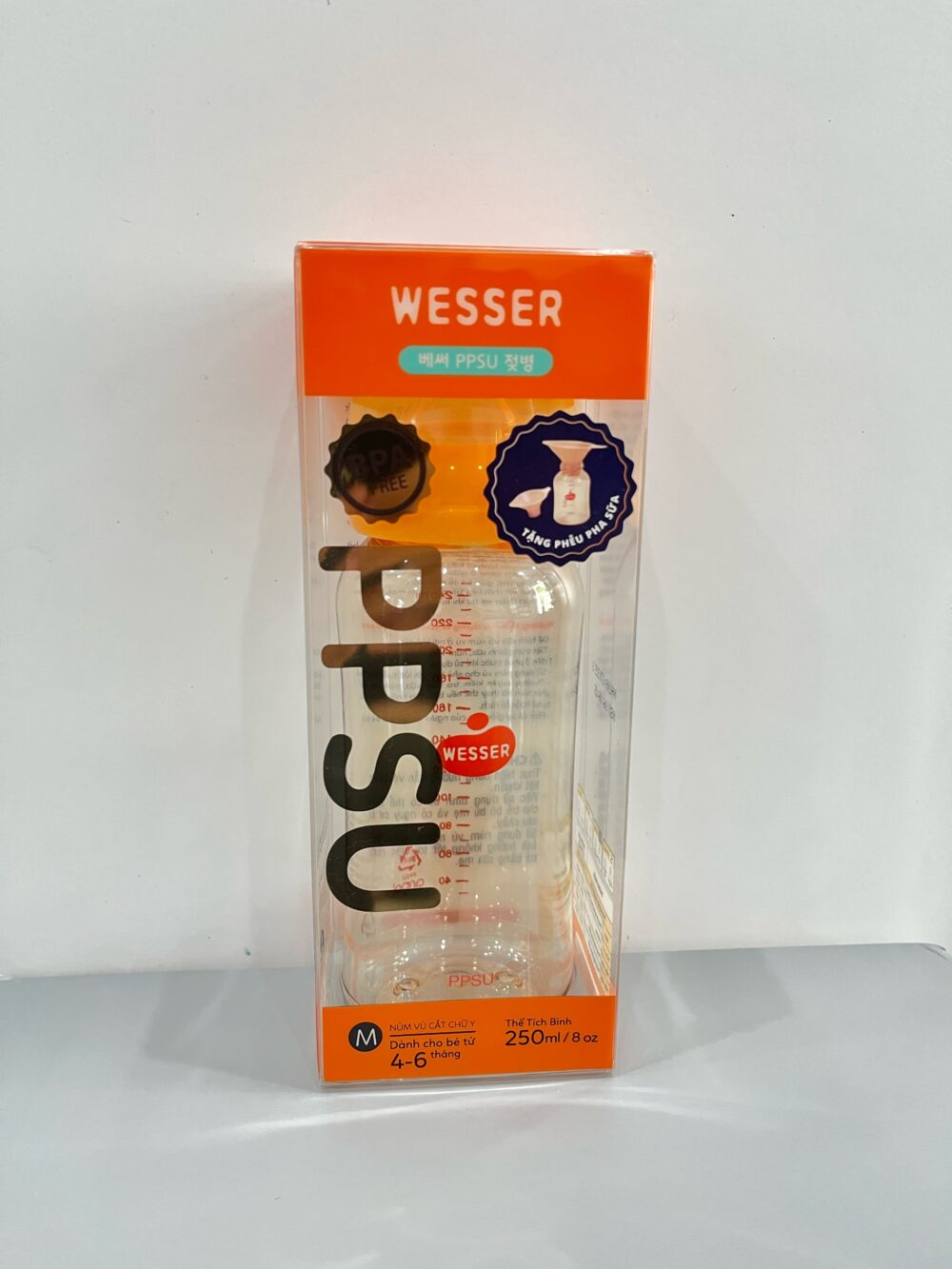 Set bình sữa Wesser cổ hẹp 250ml nhựa PPSU (size núm: 4/6m) & núm ti Wesser (size: 7m+) - Ảnh 2