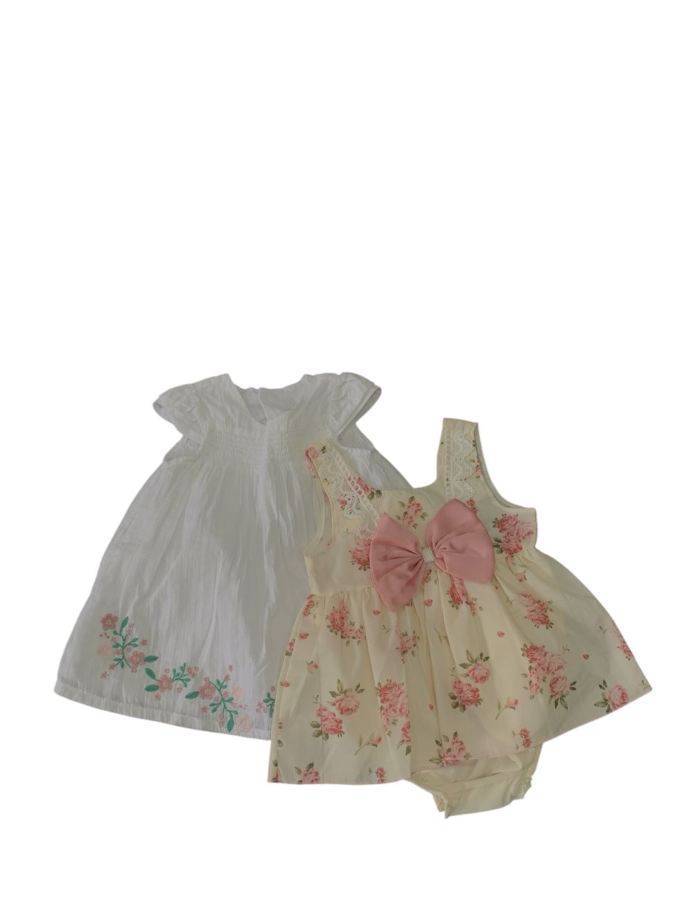 Set 2 đầm xoè hoạ tiết hoa, nơ mix brand Mothercare màu trắng, kem (size:1/3M) - Ảnh 1