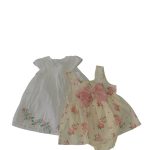 Set 2 đầm xoè hoạ tiết hoa, nơ mix brand Mothercare màu trắng, kem (size:1/3M)