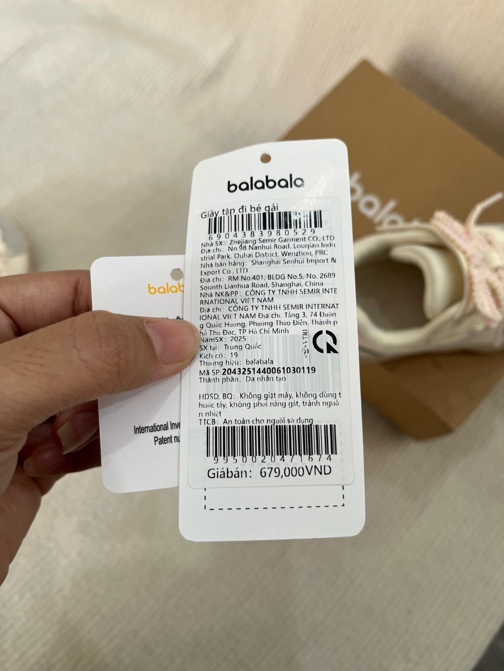 Giày tập đi Balabala màu trắng/hồng (size: 19 / 12.5cm, full box) - Ảnh 3