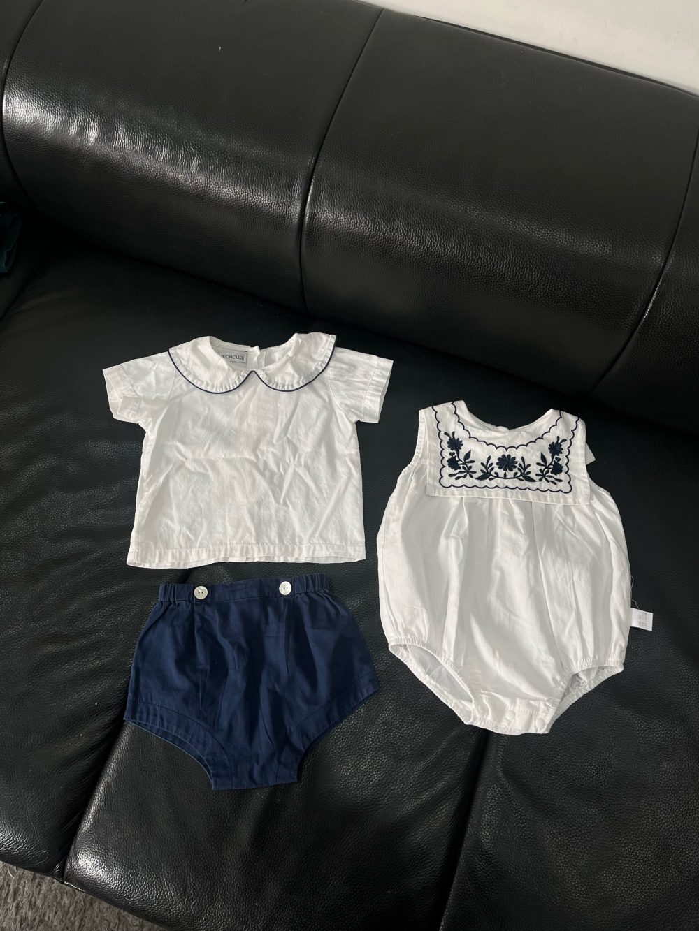 Set 2 bộ bodysuit và bộ cọc tay mix brand màu trắng/navy( size: 3/6m) - Ảnh 6
