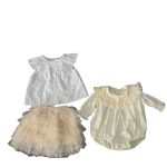 Set 2 bộ bodysuit và váy xoè tầng mix brand màu kem/trắng( size: 3/6m)