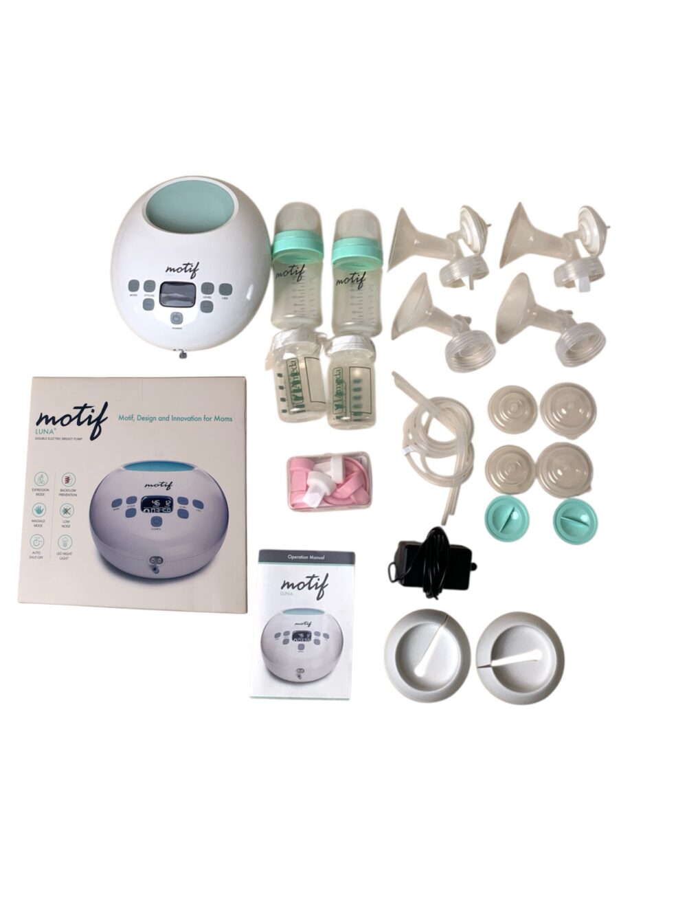 4716682f4603453ea47037368c29402a Máy hút sữa Motif Luna kèm phụ kiện thay thế (van mỏ vịt, van chặn sữa, bộ cổ nối spectra) - Ảnh 1