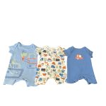 Set 3 bộ bodysuit Mothercare màu xanh hoạ tiết xe ( size: 1m~4,5kg)