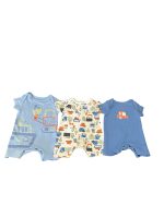Set 3 bộ bodysuit Mothercare màu xanh hoạ tiết xe ( size: 1m~4,5kg)