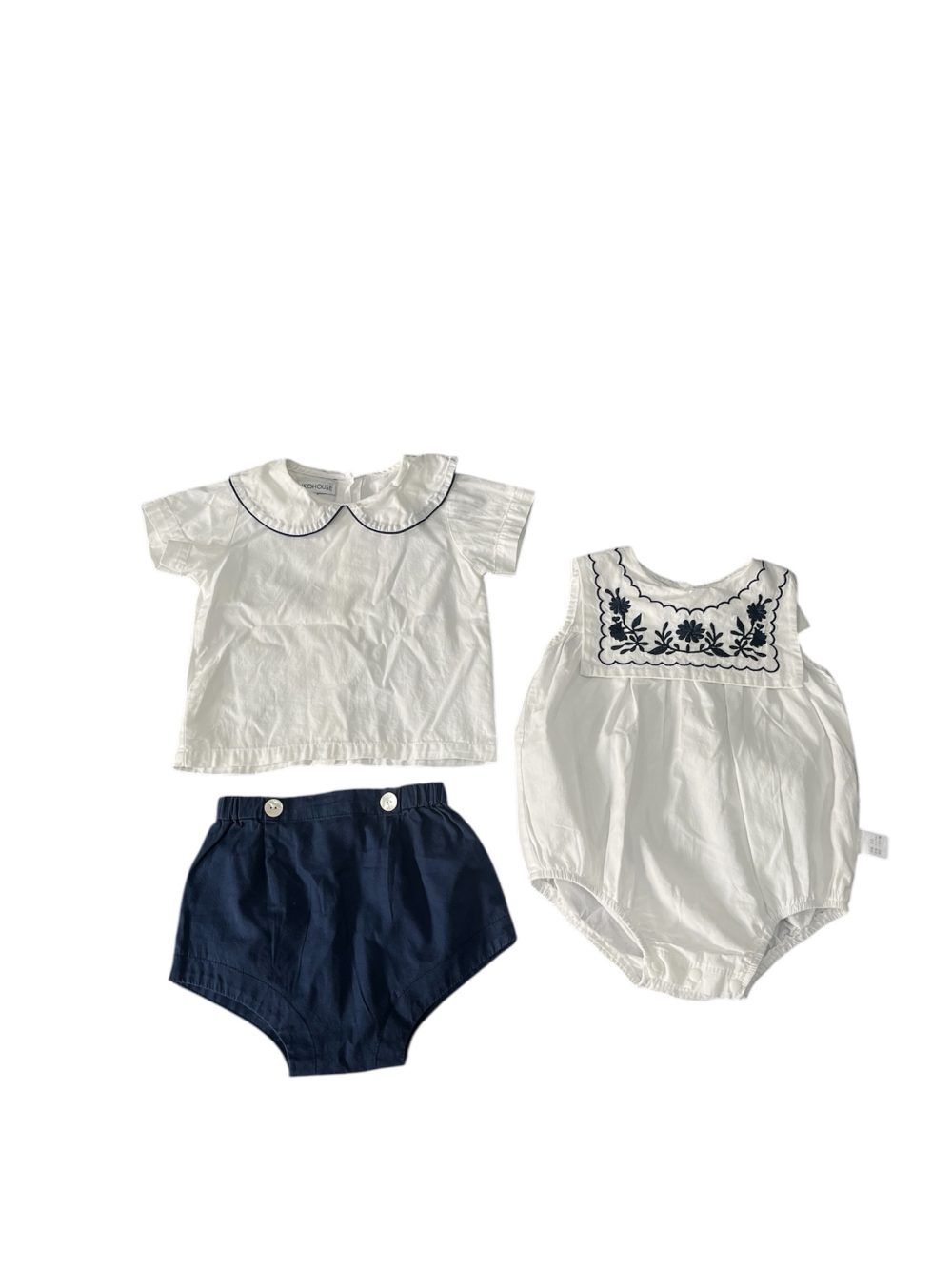 Set 2 bộ bodysuit và bộ cọc tay mix brand màu trắng/navy( size: 3/6m) - Ảnh 2