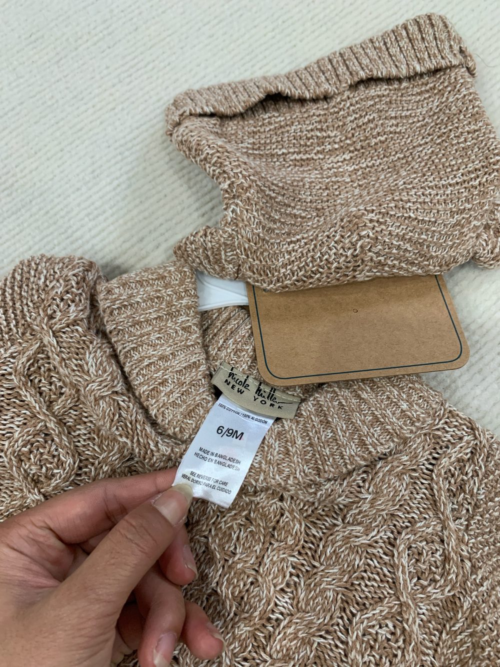 Set bộ đồ len dài tay kèm mũ Nicole Miller màu cocoa (size:6/9M) - Ảnh 6