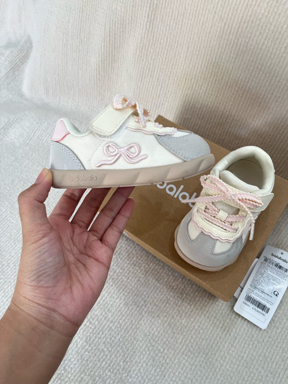 Giày tập đi Balabala màu trắng/hồng (size: 19 / 12.5cm, full box) - Ảnh 6