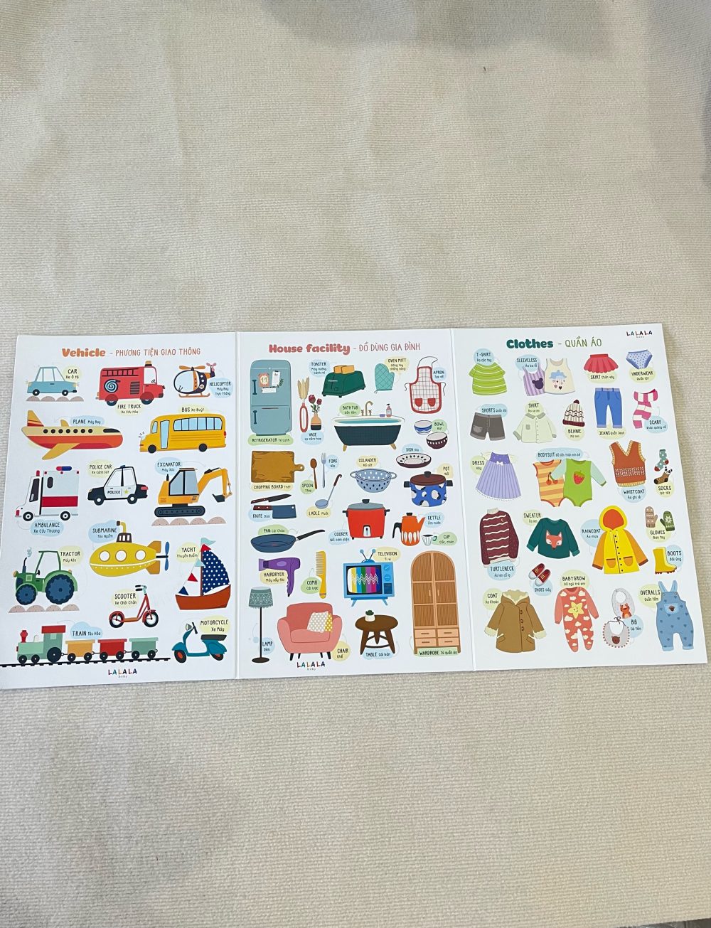 Set 3 bảng gấp thông thái song ngữ nhiều chủ đề Lalala baby 96x50cm ( Giấy ford 80 cứng) - Ảnh 5