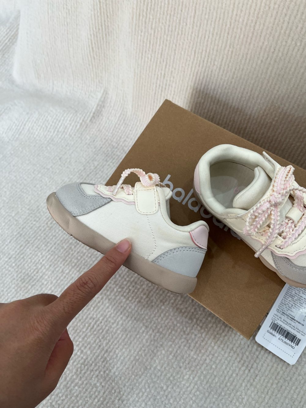 Giày tập đi Balabala màu trắng/hồng (size: 19 / 12.5cm, full box) - Ảnh 8
