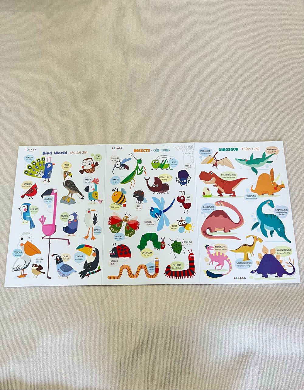 Set 3 bảng gấp thông thái song ngữ nhiều chủ đề Lalala baby 96x50cm ( Giấy ford 80 cứng) - Ảnh 3