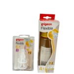 Set bình Sữa Pigeon flexible PPSU Cổ Hẹp 240ml (size núm: 4m+) & núm ti Pigeon thay thế (size: 6m+)