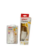 Set bình Sữa Pigeon flexible PPSU Cổ Hẹp 240ml (size núm: 4m+) & núm ti Pigeon thay thế (size: 6m+)