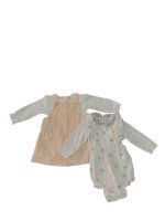 Set 2 bộ yếm kèm bodysuit mix brand H&M, Morthercare, Obaibi hoạ tiết hoa trắng, hồng (size:6/9M)