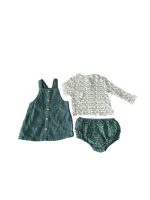 Set bộ yếm tay dài màu xanh Obaibi hoạ tiết hoa nhí ( size 12m)