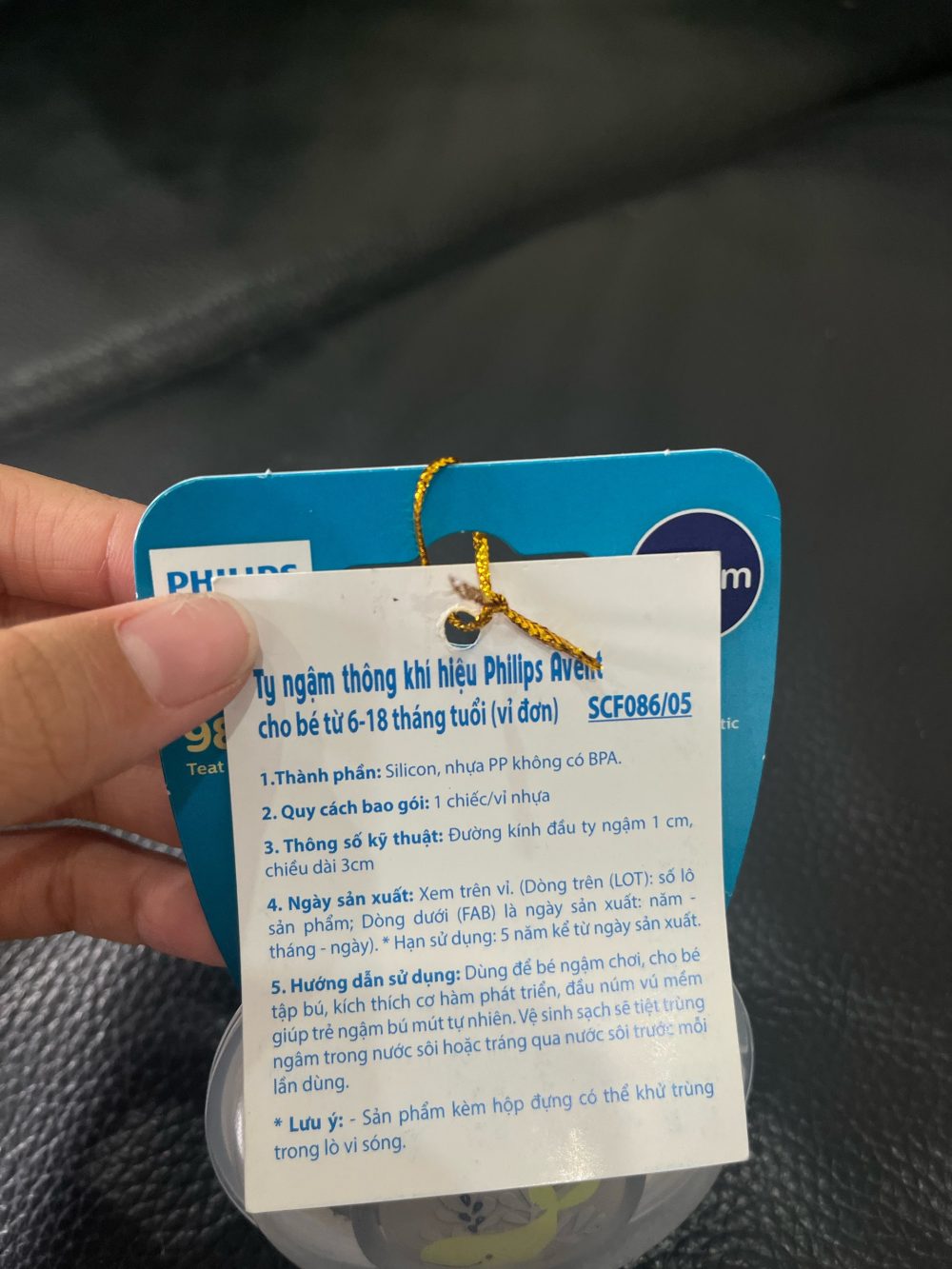 Ti giả Philips Avent màu xám hoạ tiết cá heo 6->18m( full box) - Ảnh 7