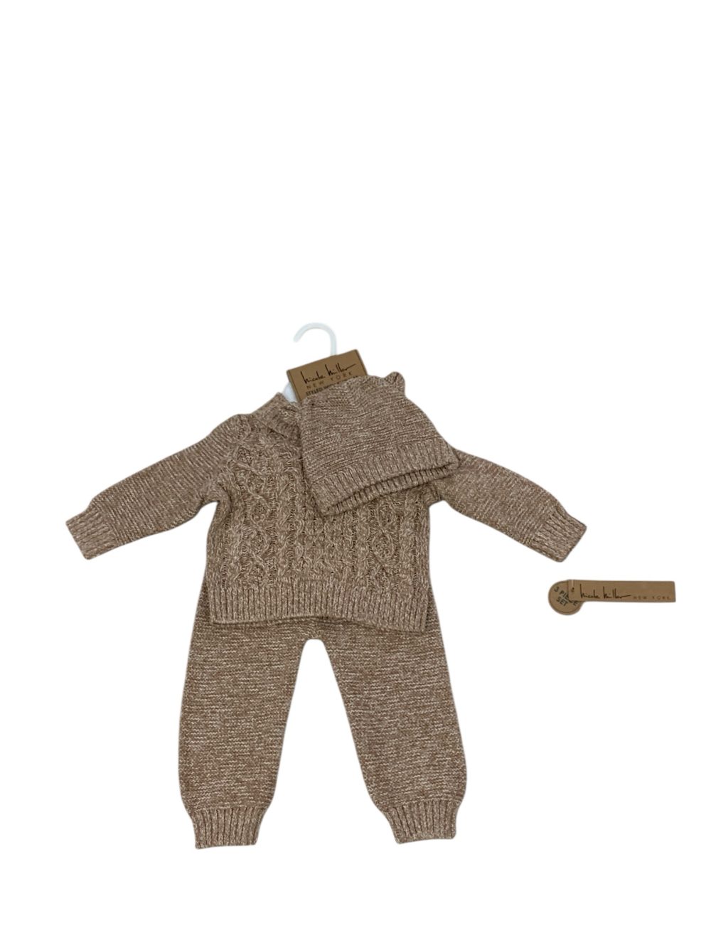 Set bộ đồ len dài tay kèm mũ Nicole Miller màu cocoa (size:6/9M) - Ảnh 1