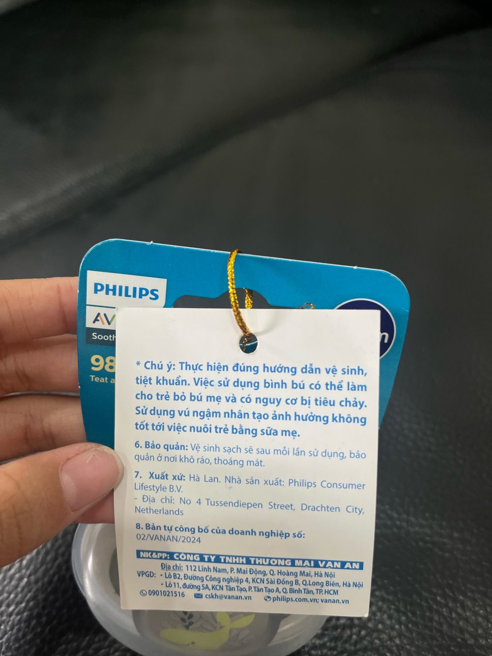 Ti giả Philips Avent màu xám hoạ tiết cá heo 6->18m( full box) - Ảnh 2