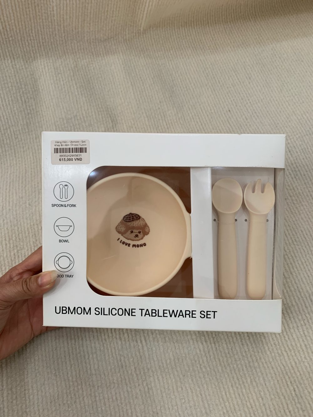 Bộ khay bát ăn dặm silicone kèm thìa dĩa Ubmom (full box) - Ảnh 8