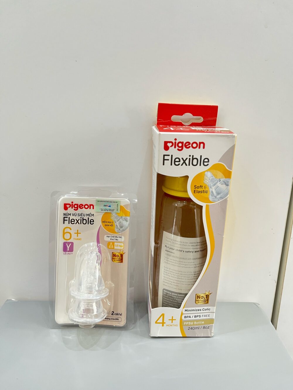 Set bình Sữa Pigeon flexible PPSU Cổ Hẹp 240ml (size núm: 4m+) & núm ti Pigeon thay thế (size: 6m+) - Ảnh 2