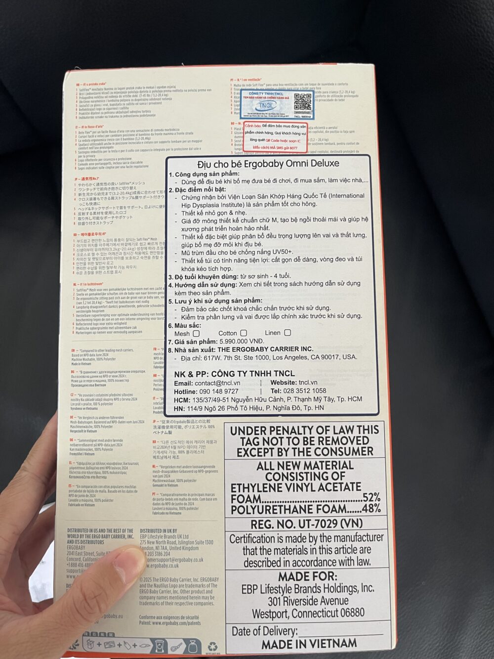 Địu Ergobaby Omni Deluxe Mesh, Natural Beige - likenew (full box) - Ảnh 2