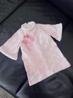 Áo dài hồng Nous họa tiết đám mây đính dây hoa phối váy màu be (size 6→9m) - Ảnh 3
