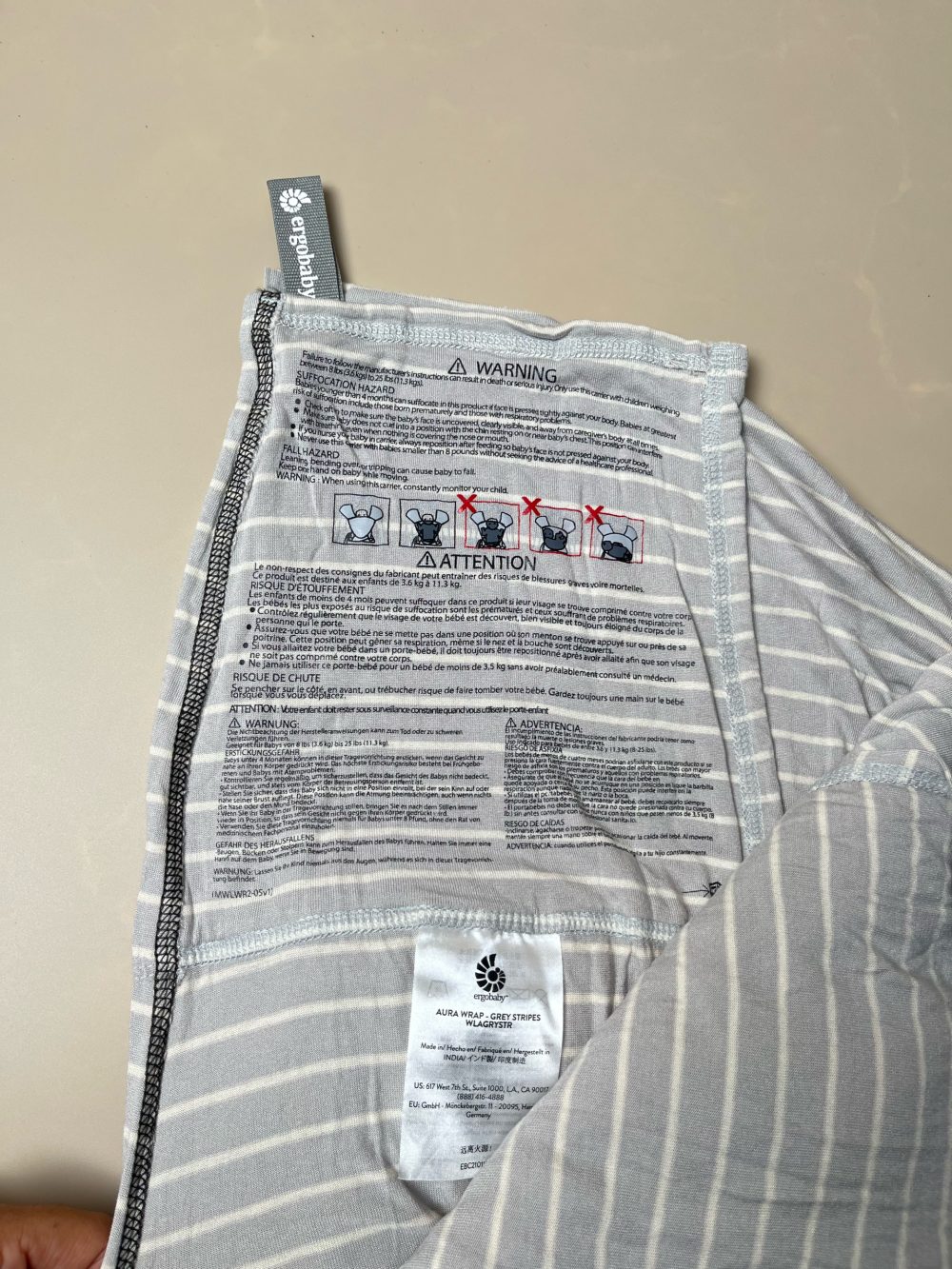 Địu vải Ergobaby Aura Wrap, Grey Tripes ( Size: 0m->11kg3, full box) - Ảnh 4