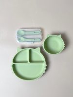 Set ăn dặm Silicone Chippiandco hoạ tiết mèo màu xanh - Ảnh 13