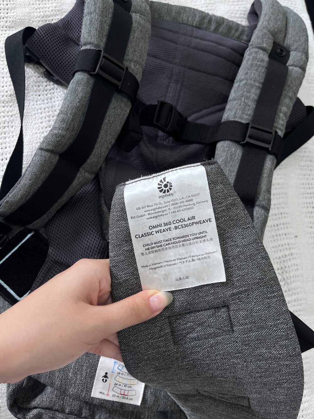 Địu Ergobaby Omni 360 Cool air mesh màu xám (0→4y, tối đa 20kg) tặng kèm yếm địu Mumuv - Ảnh 18