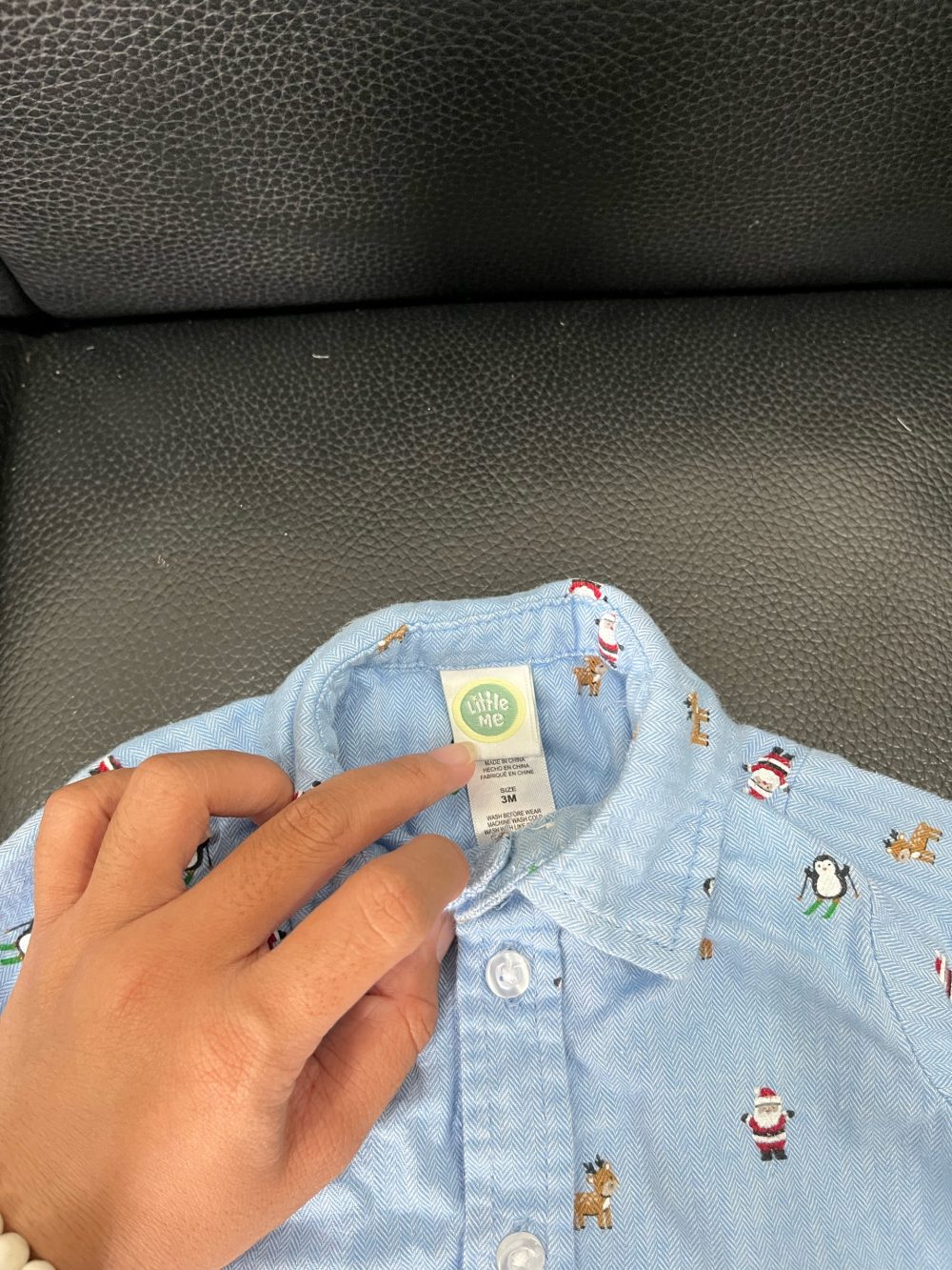 Bộ boduysuit Little me màu xanh hoạ tiết giáng sinh ( size: 3m) Tặng kèm áo Tape À L’oeil ( size: 6m) - Ảnh 5