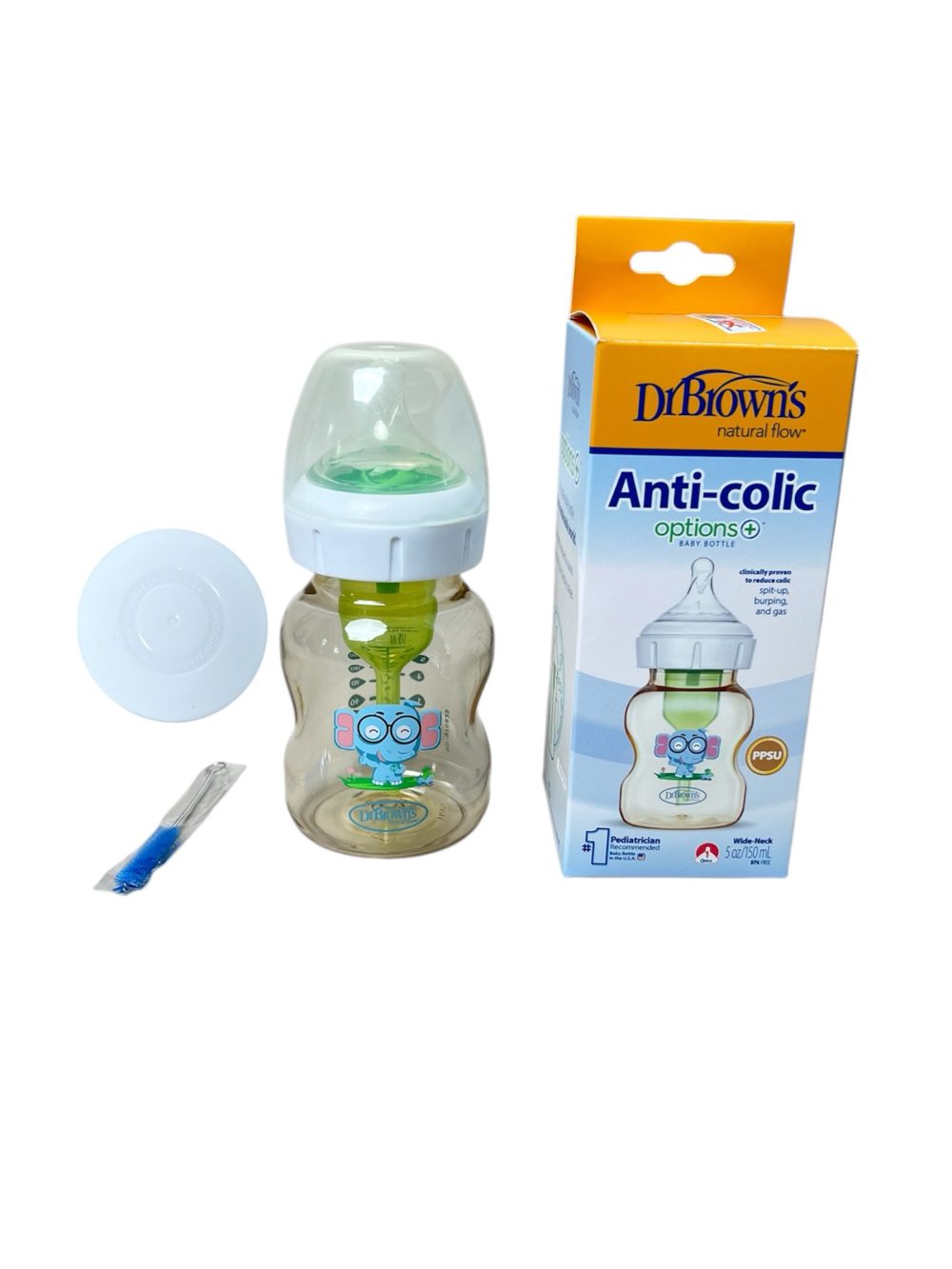 Bình sữa cổ rộng Dr.Brown's nhựa PPSU 150ml hoạ tiết con voi ( size: 0m+, full box) - Ảnh 1
