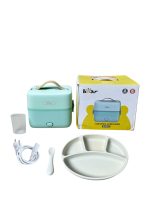 Hộp cơm cắm điện Bear 1,2L màu xanh ( full box) tặng kèm khay ăn dặm và thìa Modui
