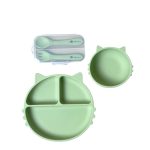 Set ăn dặm Silicone Chippiandco hoạ tiết mèo màu xanh