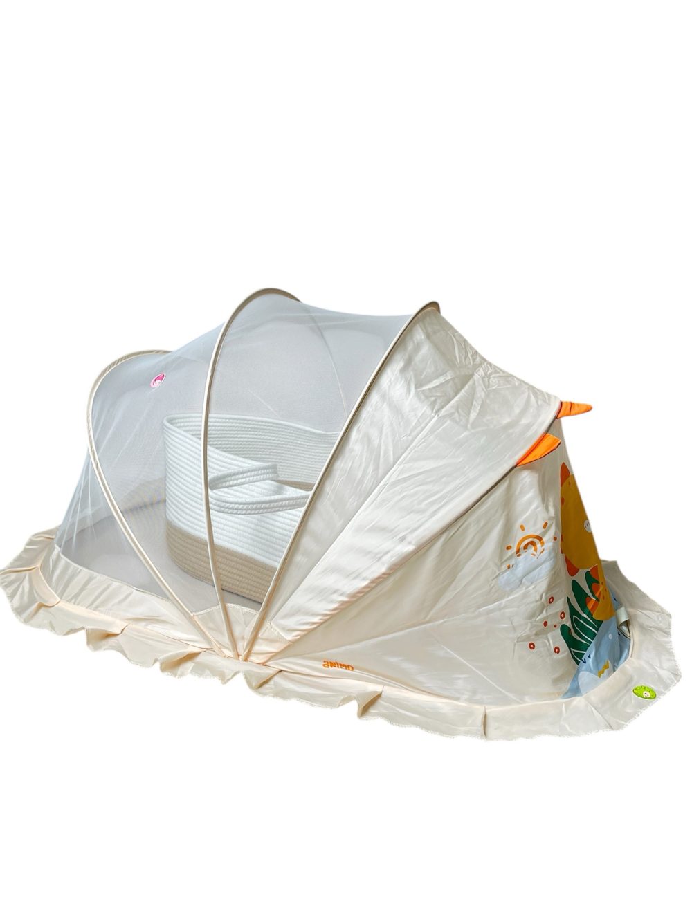 Set 3 món túi nằm cho bé bằng vải cotton dệt tay, tấm lót, mùng khủng long mix brand Animo. - Ảnh 1