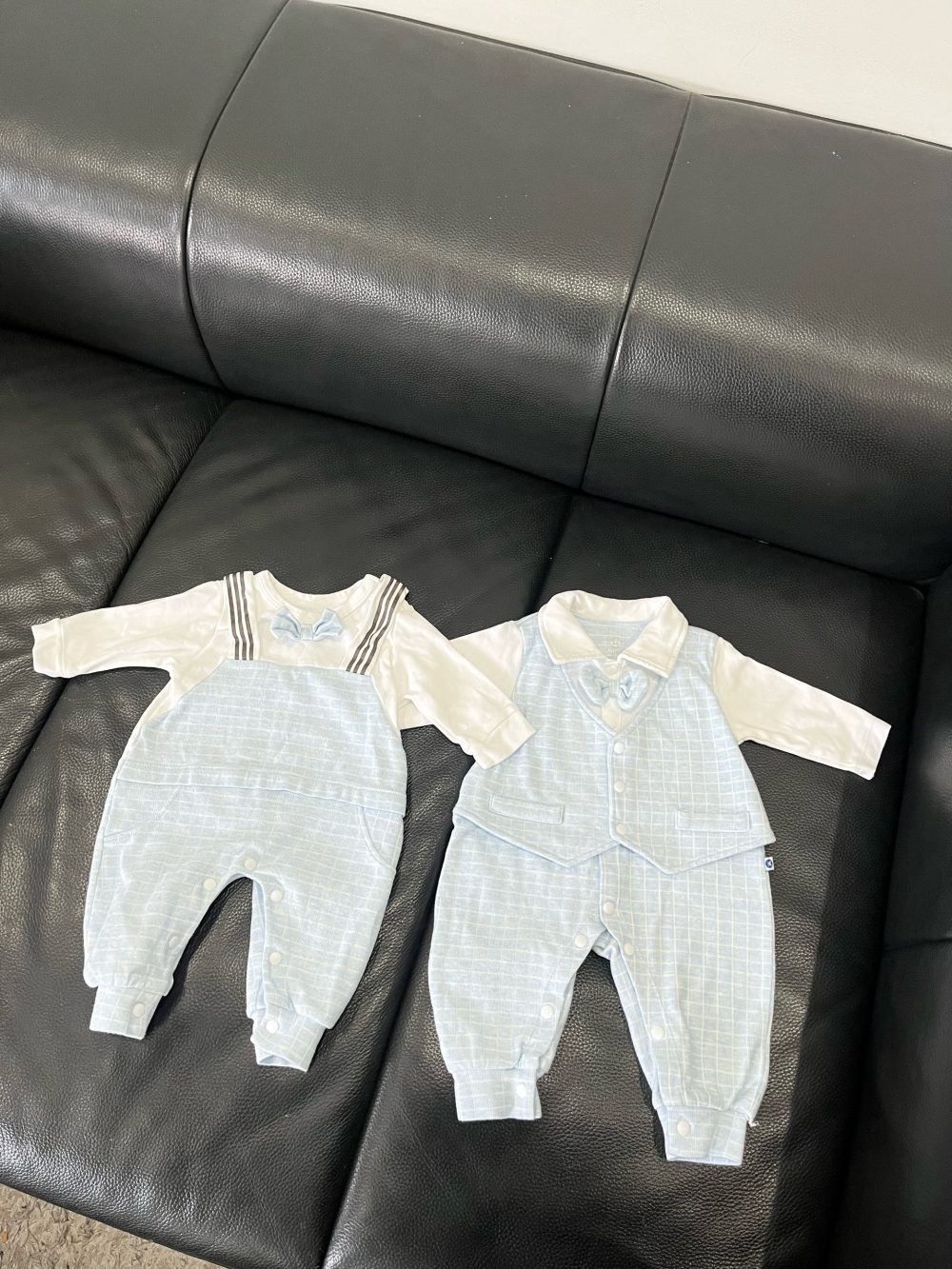 Set 2 bộ bodysuit màu xanh kẻ sọc trắng KidsPlaza ( size: 0->3m, 3->6m) - Ảnh 3