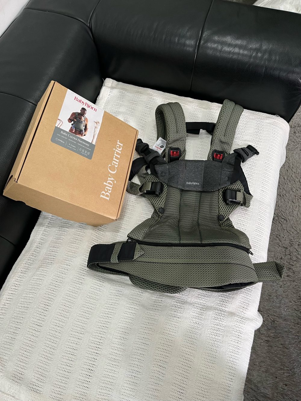 Địu Baby Bjorn Harmony màu xanh rêu - sơ sinh: 3kg2->15kg ( full box) - Ảnh 7